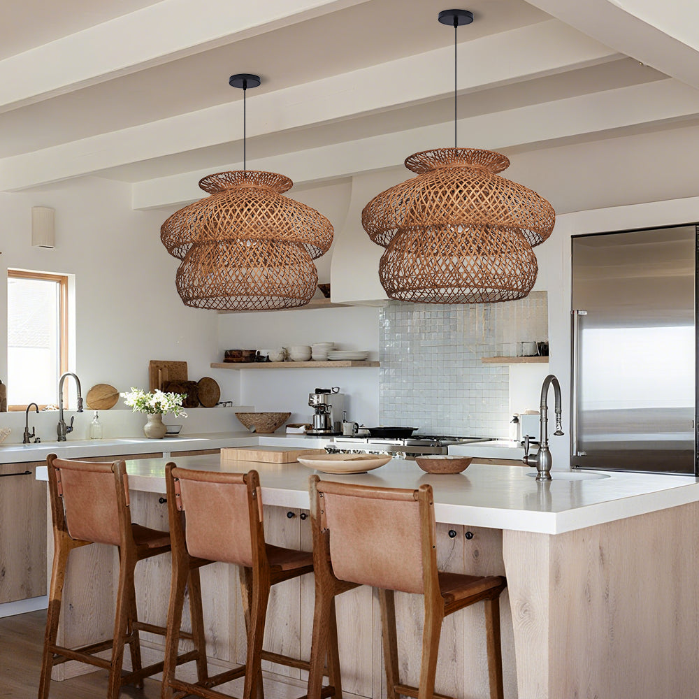6-Light Rattan Pendant Chandelier Large Basket Dining Room Fixture