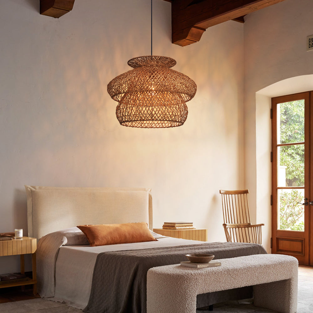 6-Light Rattan Pendant Chandelier Large Basket Dining Room Fixture