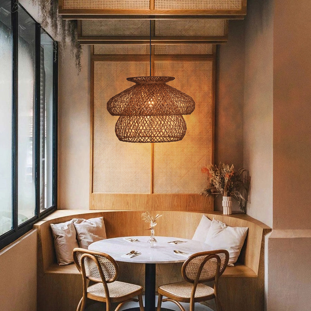 6-Light Rattan Pendant Chandelier Large Basket Dining Room Fixture