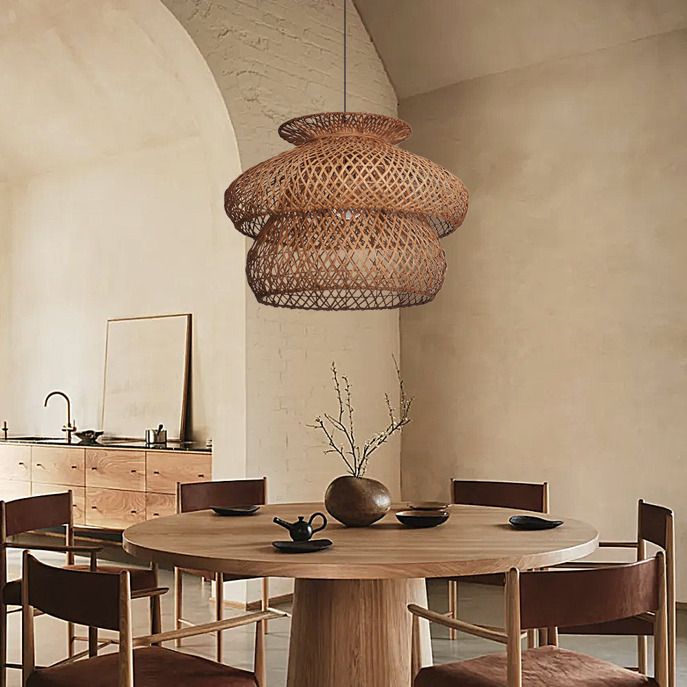6-Light Rattan Pendant Chandelier Large Basket Dining Room Fixture
