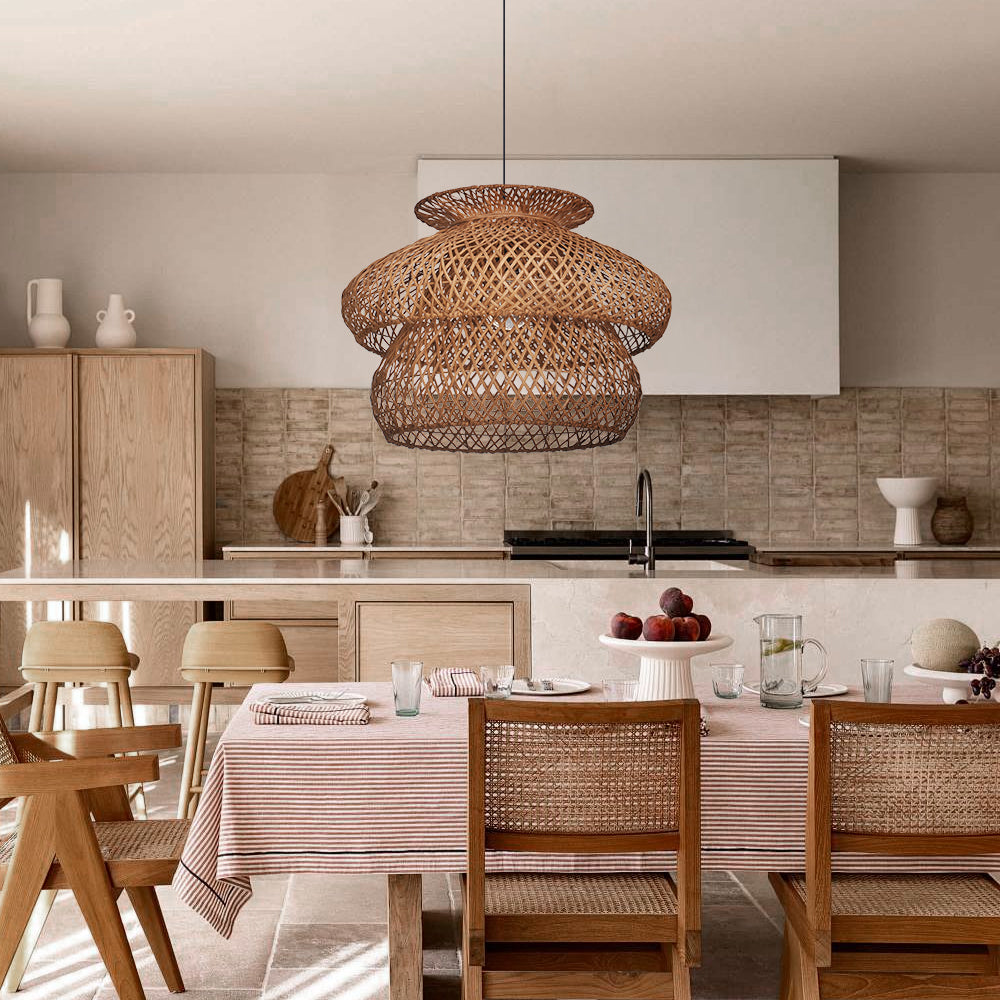 6-Light Rattan Pendant Chandelier Large Basket Dining Room Fixture Main image