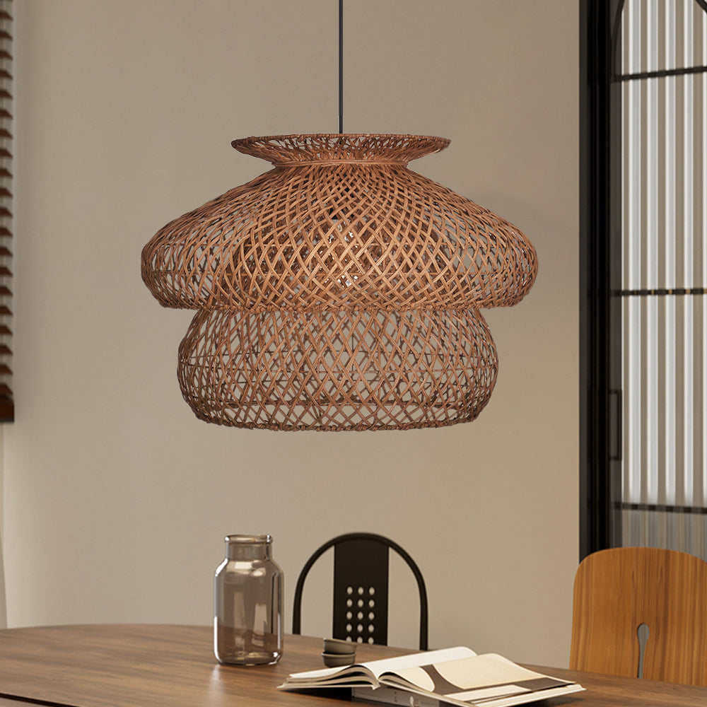 6-Light Rattan Pendant Chandelier Large Basket Dining Room Fixture