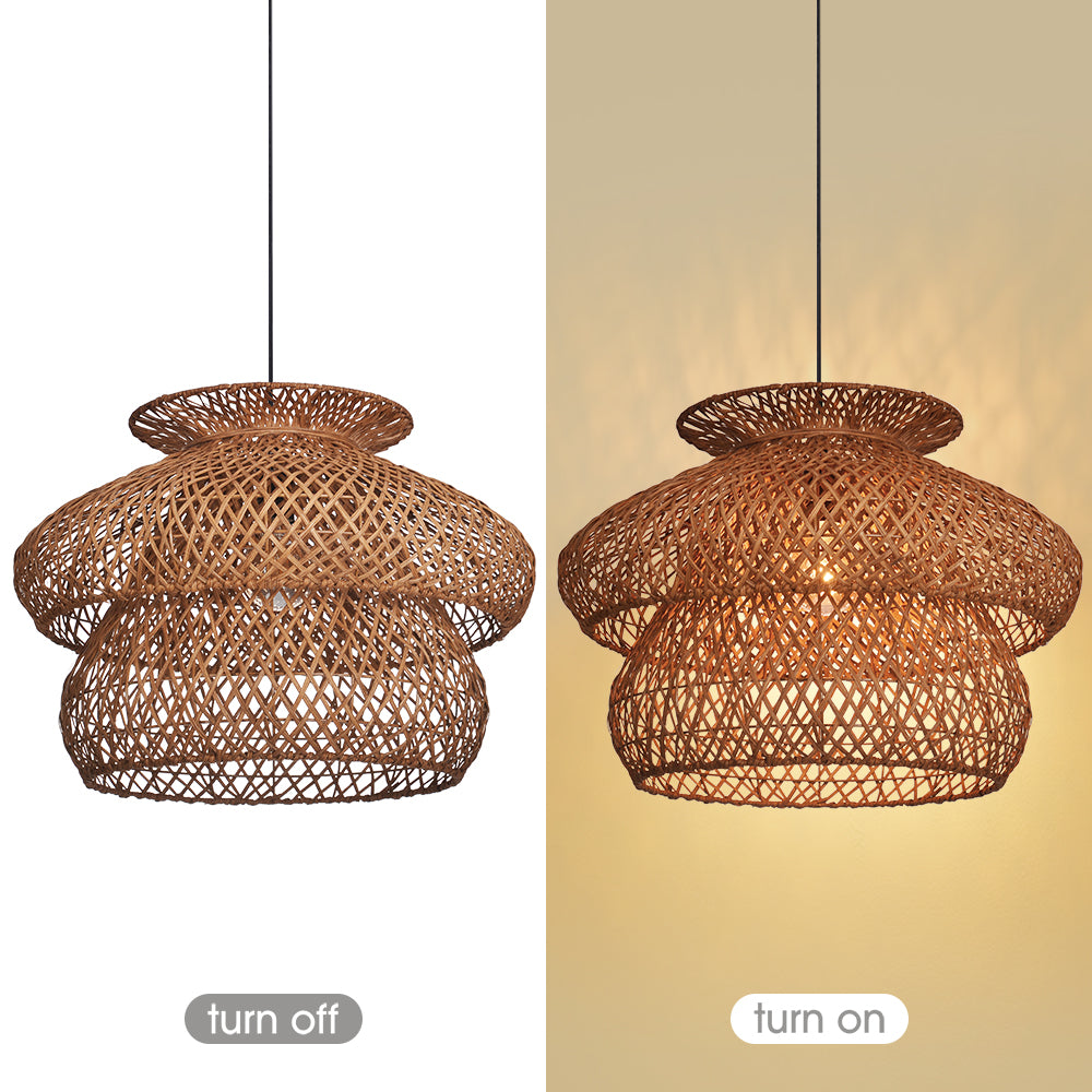 6-Light Rattan Pendant Chandelier Large Basket Dining Room Fixture