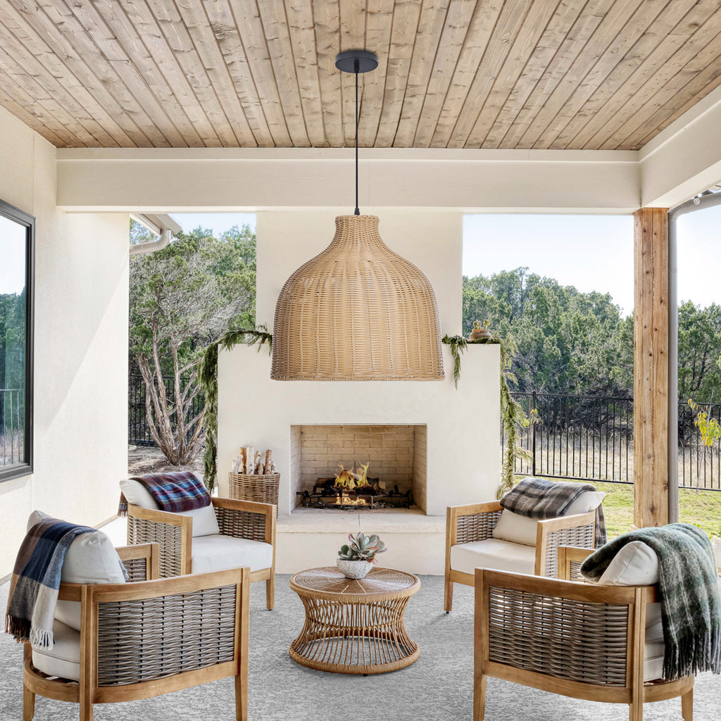 Weatherproof Woven Pendant Lamp Outdoor Courtyard & Garden Lighting