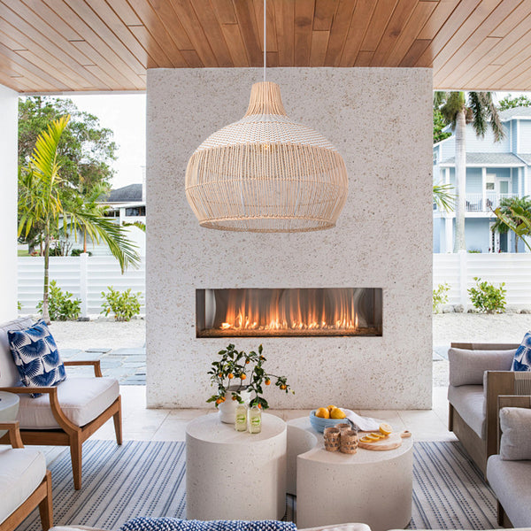 White Woven Rattan Lampshade Minimalist Coastal Pendant Light