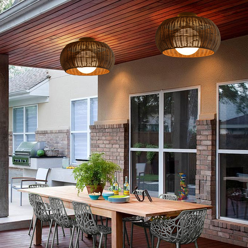 Weatherproof Woven Outdoor Pendant Patio & Porch Rattan Lighting