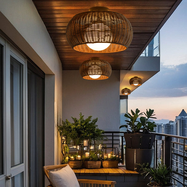 Weatherproof Woven Outdoor Pendant Patio & Porch Rattan Lighting