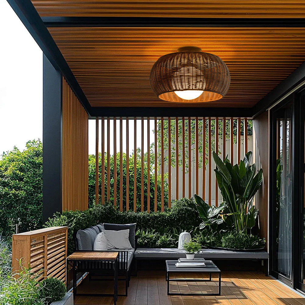 Weatherproof Woven Outdoor Pendant Patio & Porch Rattan Lighting