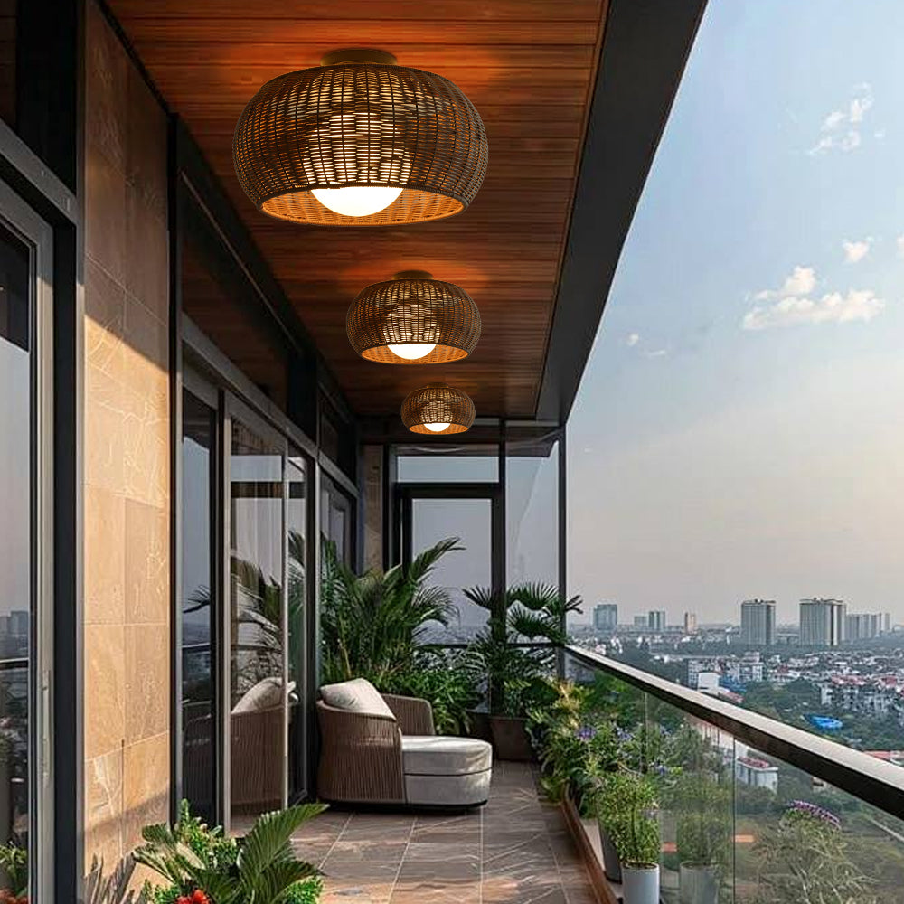 Weatherproof Woven Outdoor Pendant Patio & Porch Rattan Lighting