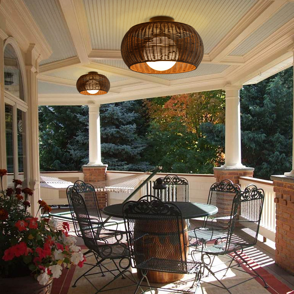 Weatherproof Woven Outdoor Pendant Patio & Porch Rattan Lighting