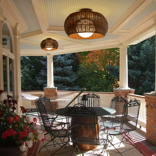 Weatherproof Woven Outdoor Pendant Patio & Porch Rattan Lighting