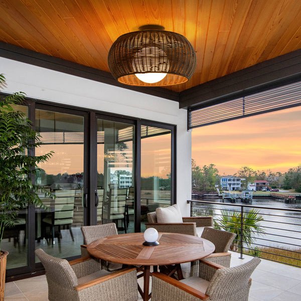 Weatherproof Woven Outdoor Pendant Patio & Porch Rattan Lighting