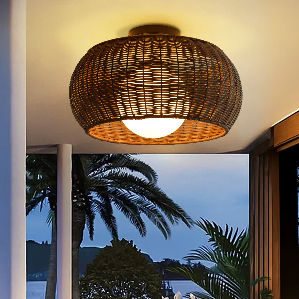 Weatherproof Woven Outdoor Pendant Patio & Porch Rattan Lighting