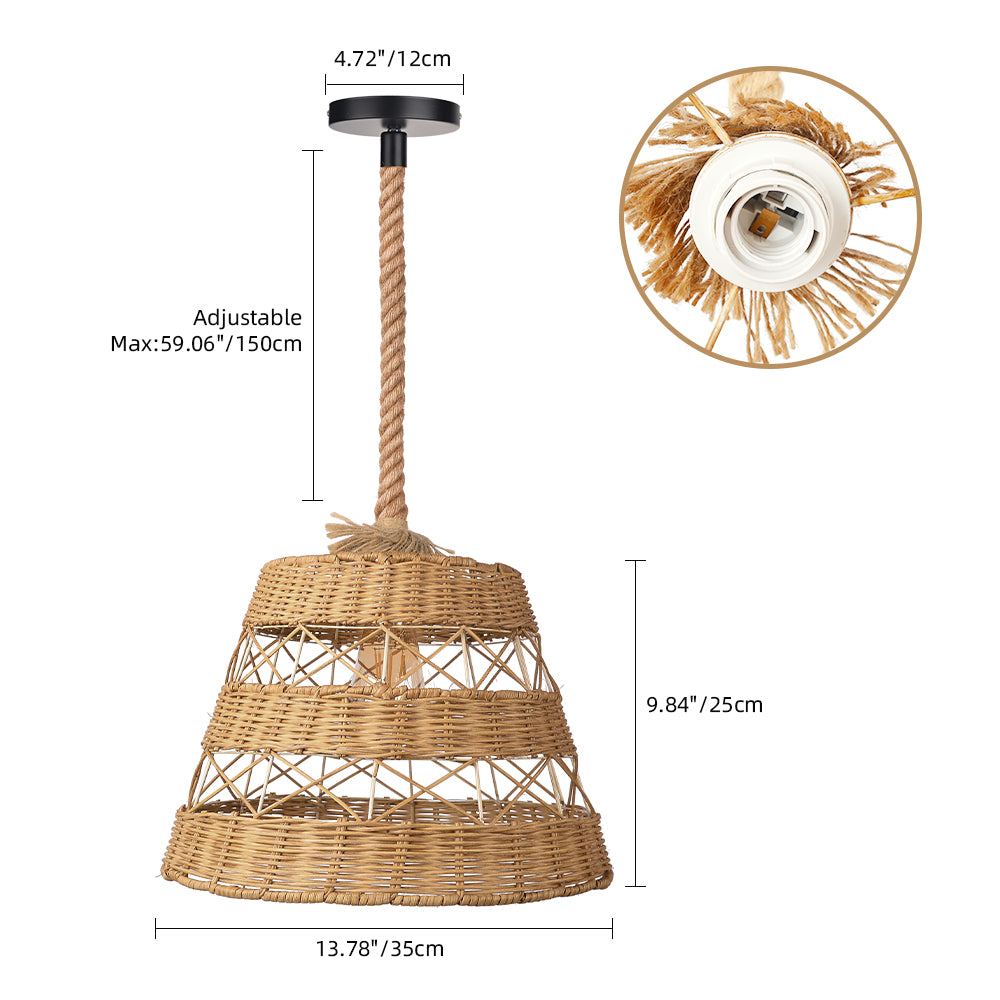 Bohemian Basket Rattan Pendant Light Handcrafted Ceiling Fixture