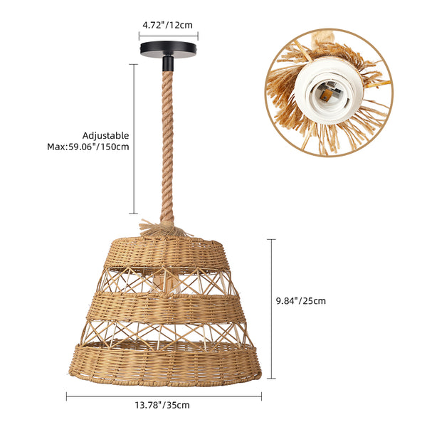 Bohemian Basket Rattan Pendant Light Handcrafted Ceiling Fixture