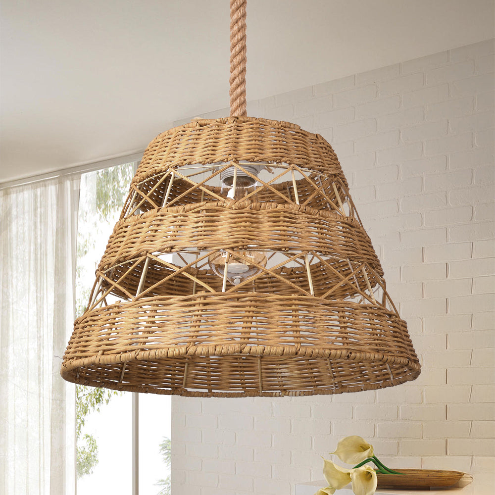 Bohemian Basket Rattan Pendant Light Handcrafted Ceiling Fixture