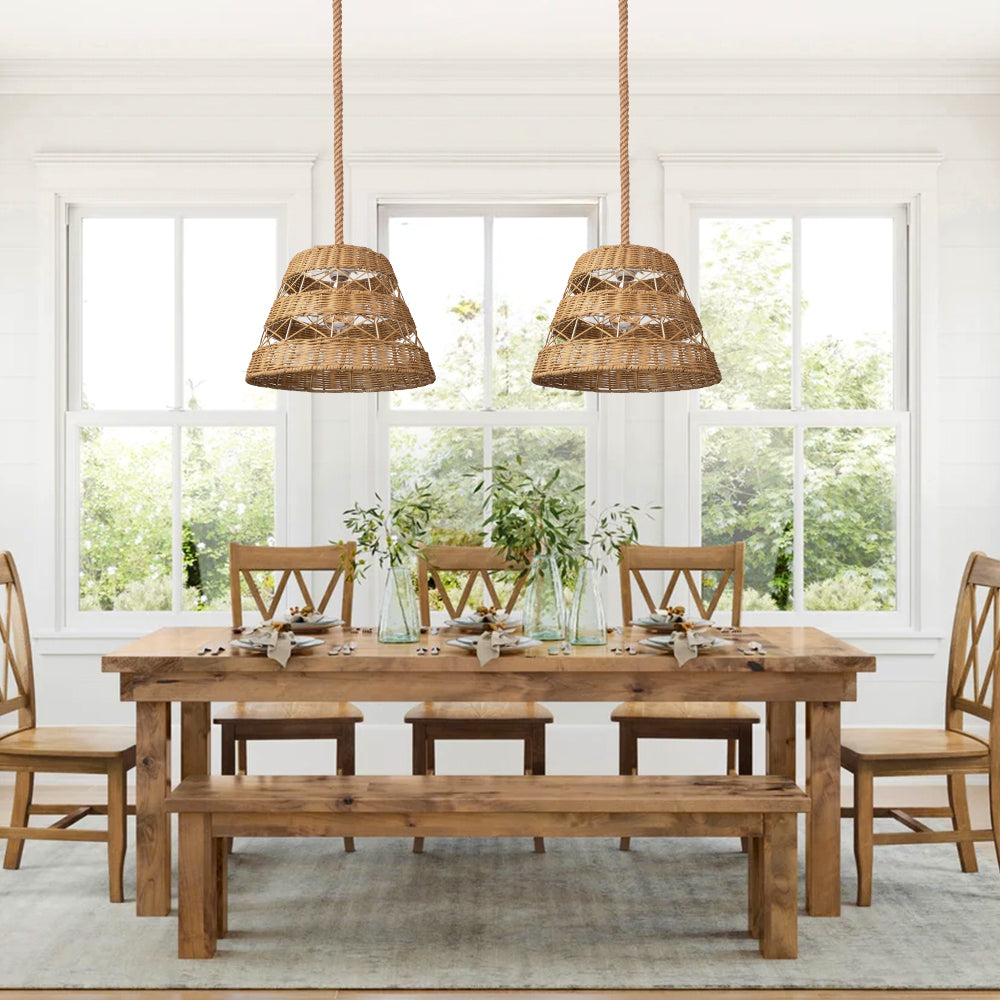 Bohemian Basket Rattan Pendant Light Handcrafted Ceiling Fixture
