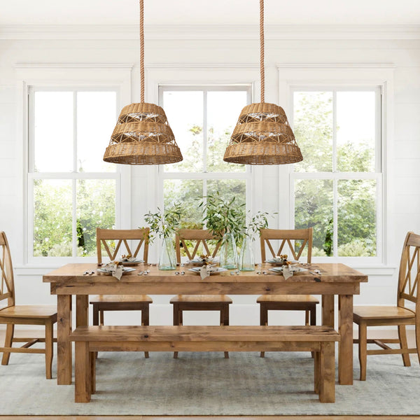 Bohemian Basket Rattan Pendant Light Handcrafted Ceiling Fixture