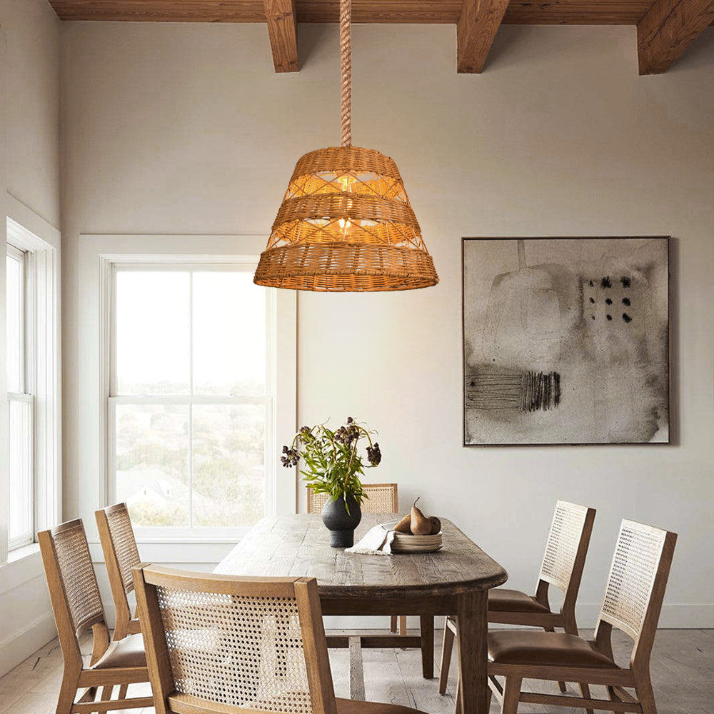 Bohemian Basket Rattan Pendant Light Handcrafted Ceiling Fixture Main image