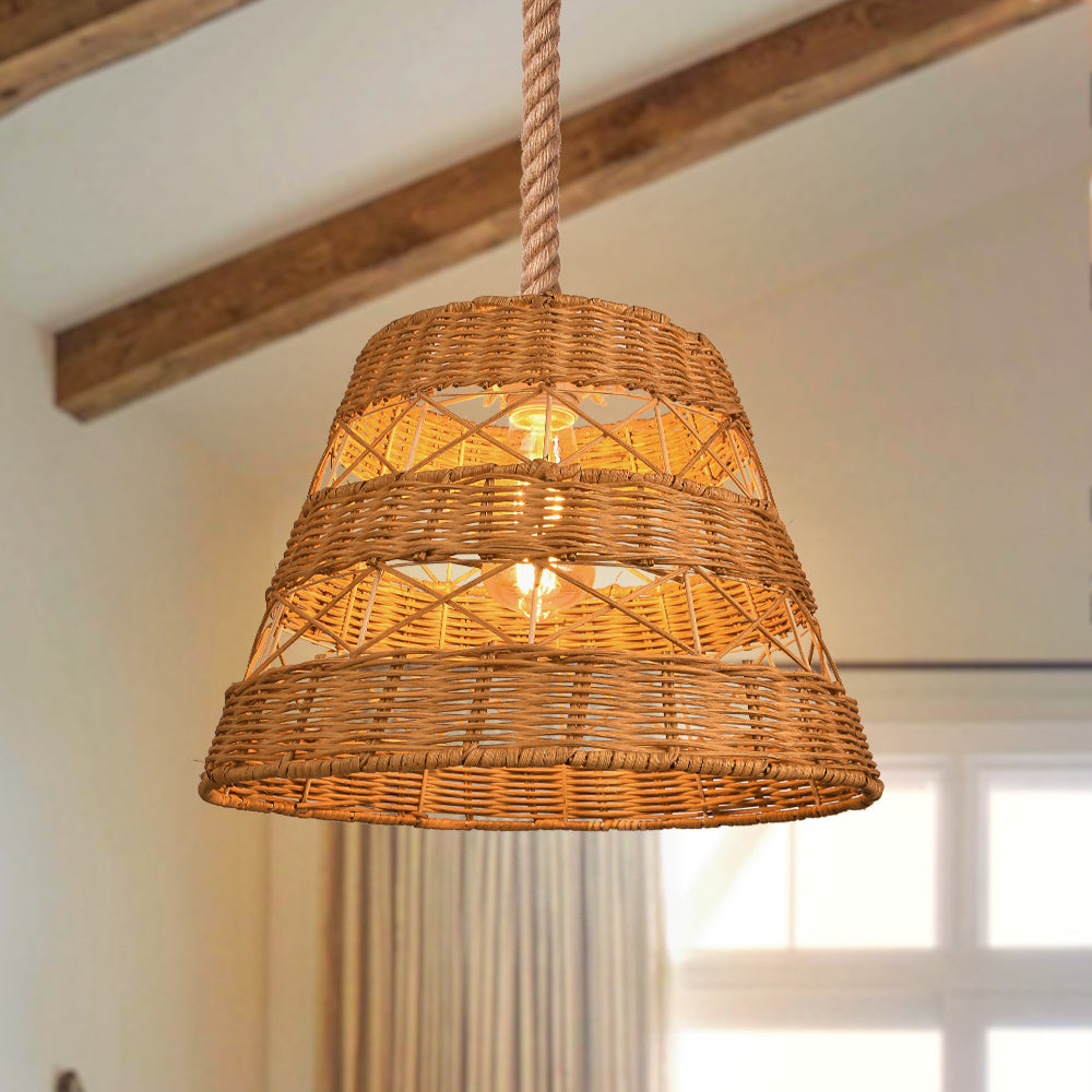 Bohemian Basket Rattan Pendant Light Handcrafted Ceiling Fixture Secondary image