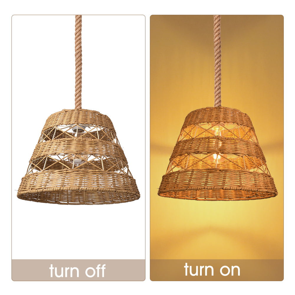 Bohemian Basket Rattan Pendant Light Handcrafted Ceiling Fixture