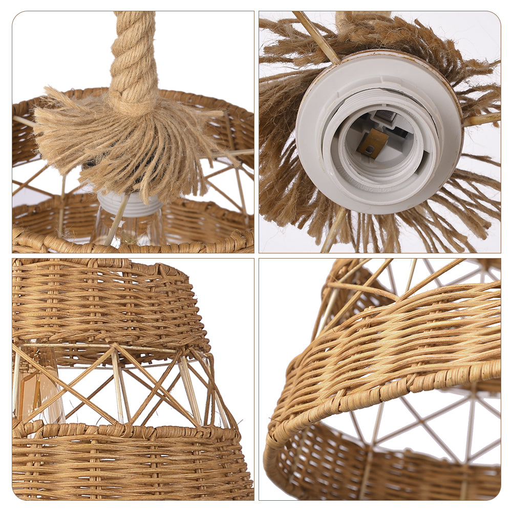 Bohemian Basket Rattan Pendant Light Handcrafted Ceiling Fixture