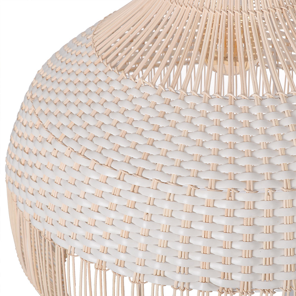 White Woven Rattan Lampshade Minimalist Coastal Pendant Light