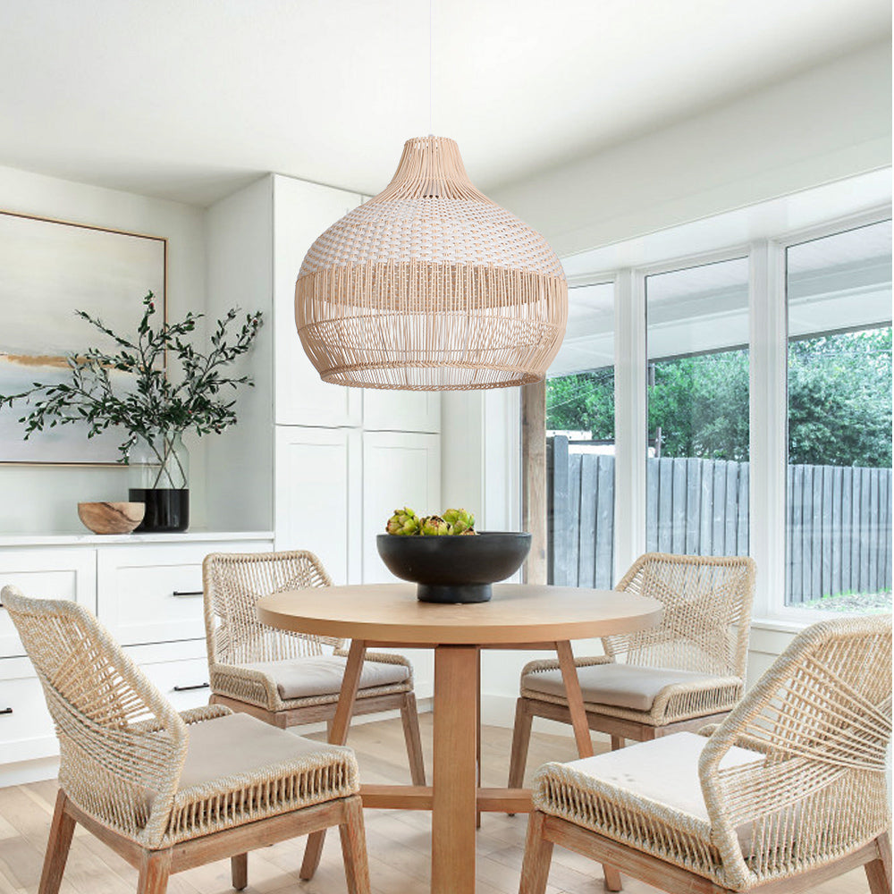 White Woven Rattan Lampshade Minimalist Coastal Pendant Light Main image