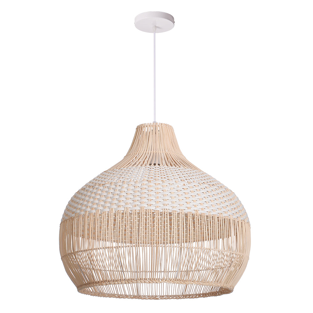 White Woven Rattan Lampshade Minimalist Coastal Pendant Light