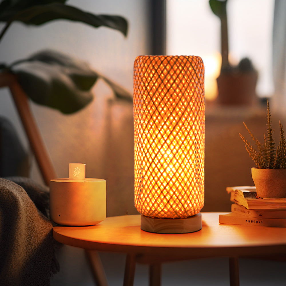 Small Bamboo Bedside Lamp Boho Rattan Table & Nursery Light Secondary image