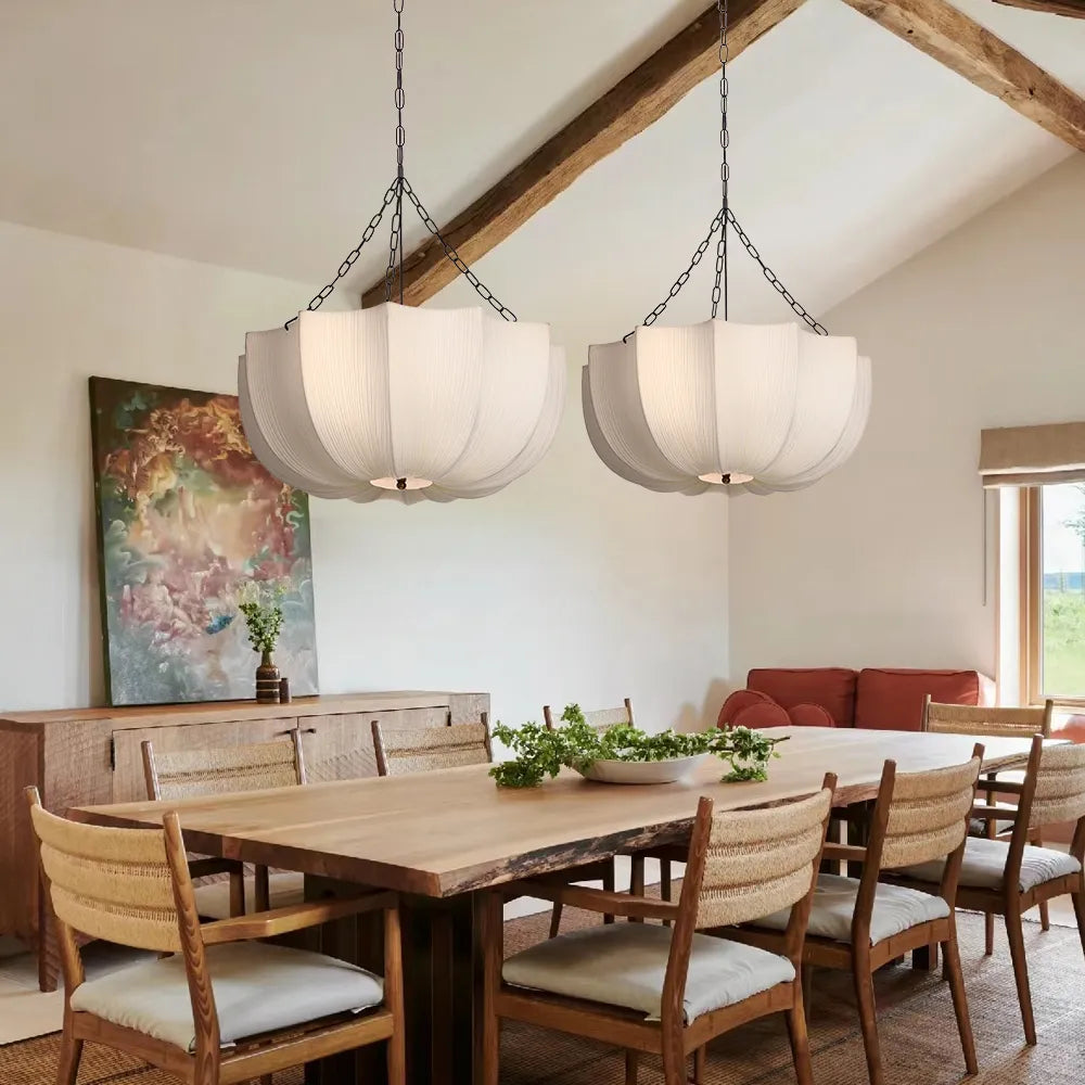 Modern Pleated Fabric Chandelier Japandi Organic Pendant Light