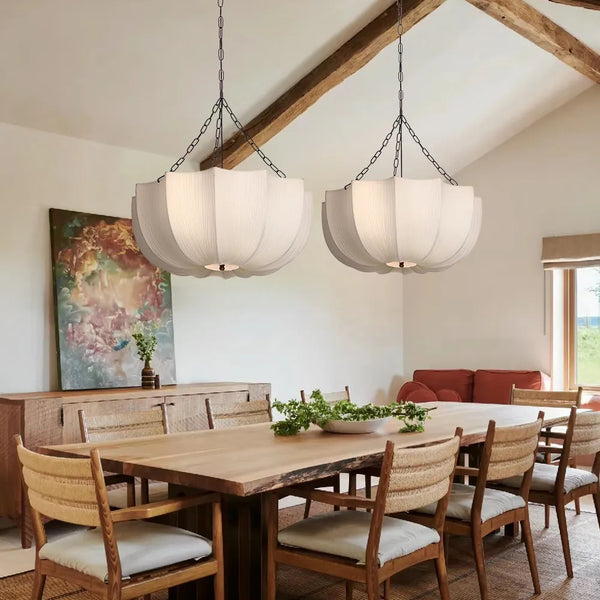 Modern Pleated Fabric Chandelier Japandi Organic Pendant Light