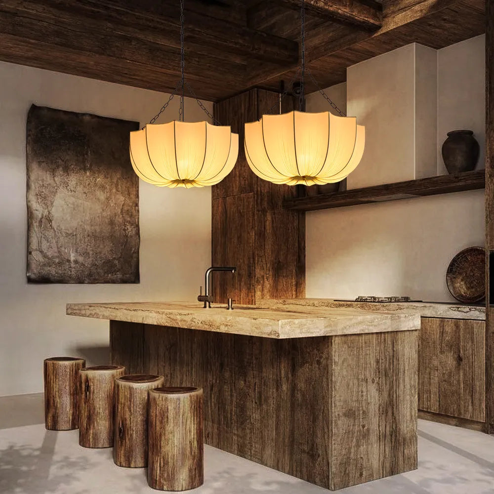 Modern Pleated Fabric Chandelier Japandi Organic Pendant Light