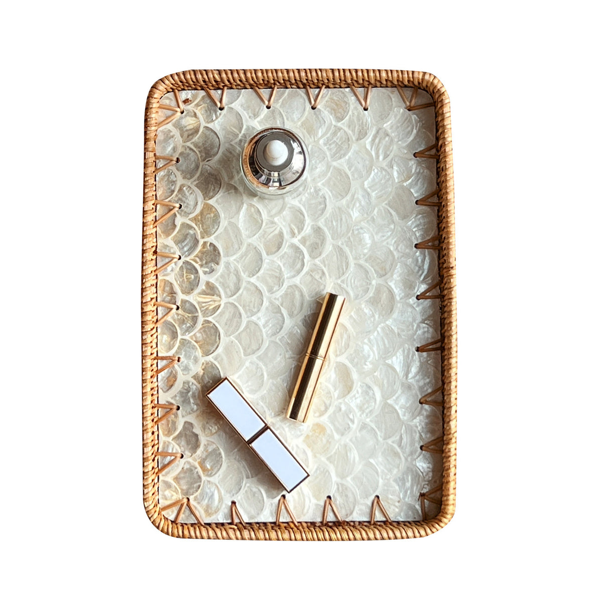 Set of 2 Handmade Rectangular Rattan Tray with Mother of Pearl Inlay