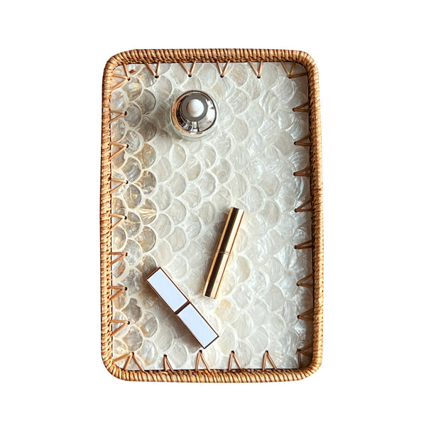 Set of 2 Handmade Rectangular Rattan Tray with Mother of Pearl Inlay