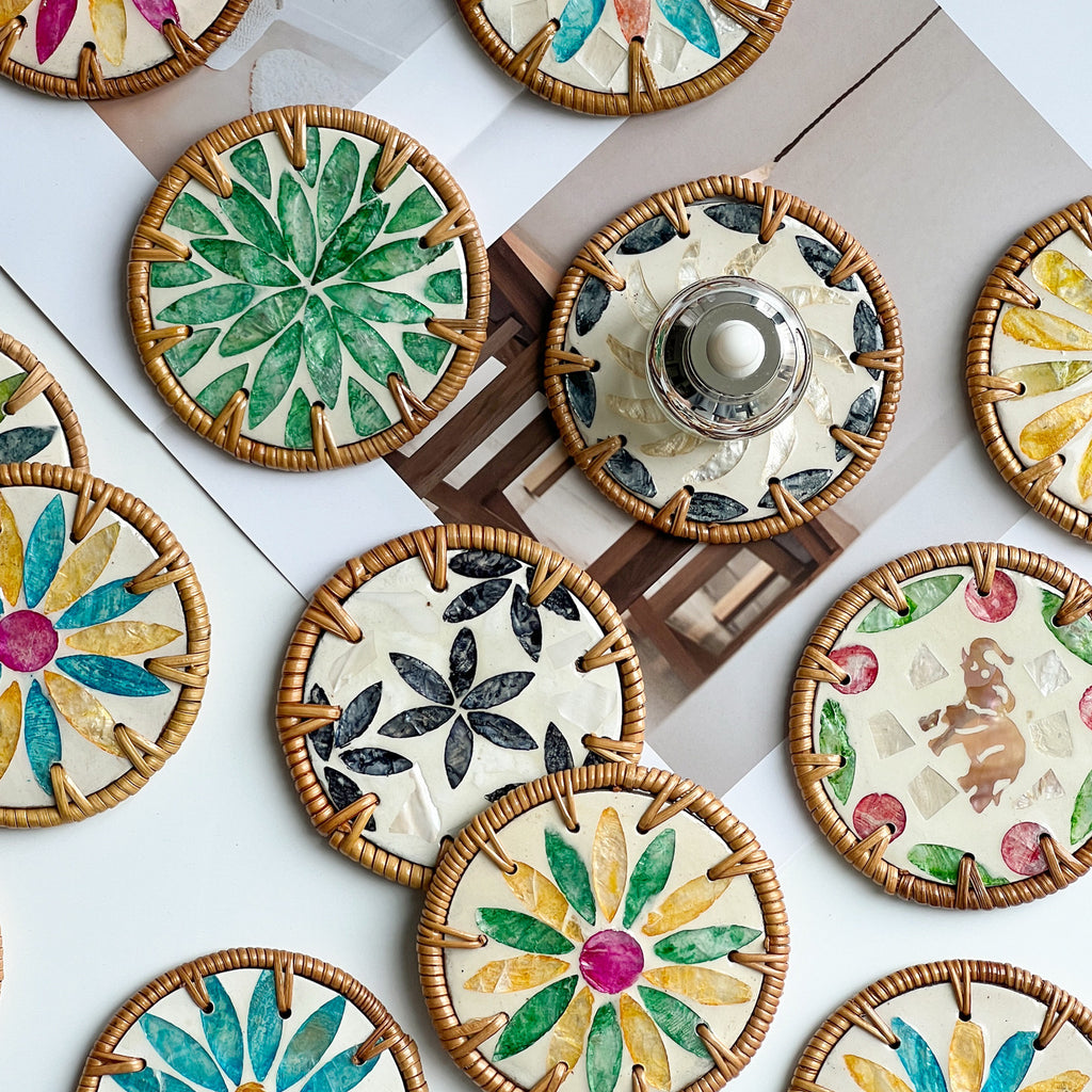 5pcs Handmade Rattan Shell Coasters Boho Table Decor