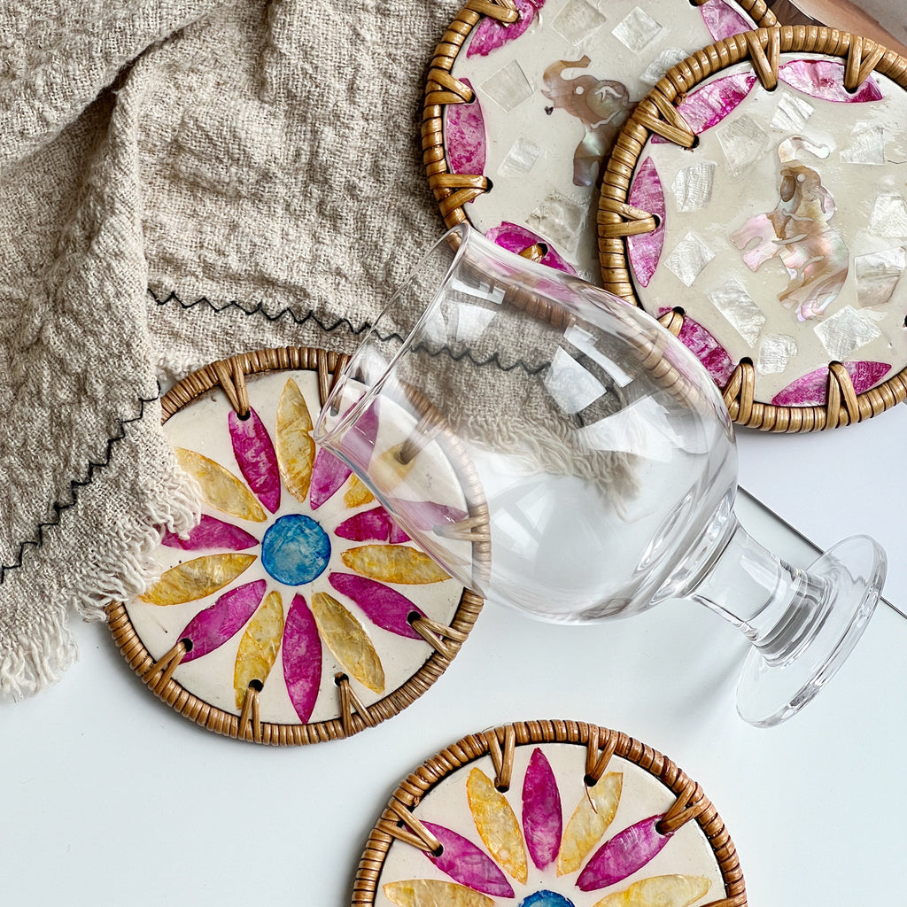 5pcs Handmade Rattan Shell Coasters Boho Table Decor