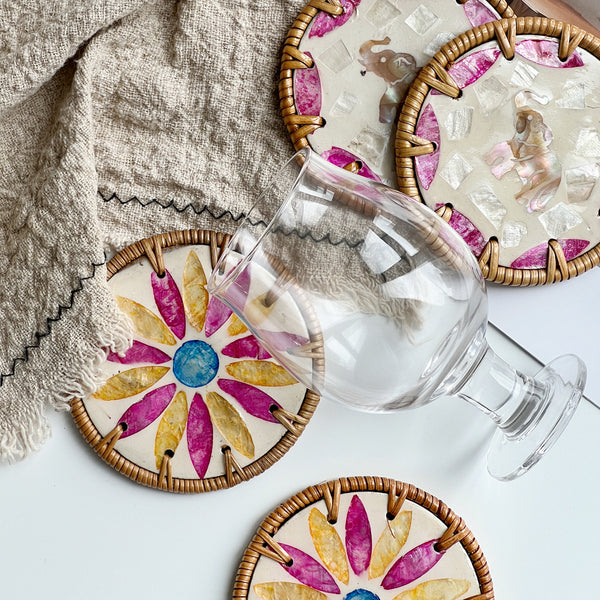 5pcs Handmade Rattan Shell Coasters Boho Table Decor