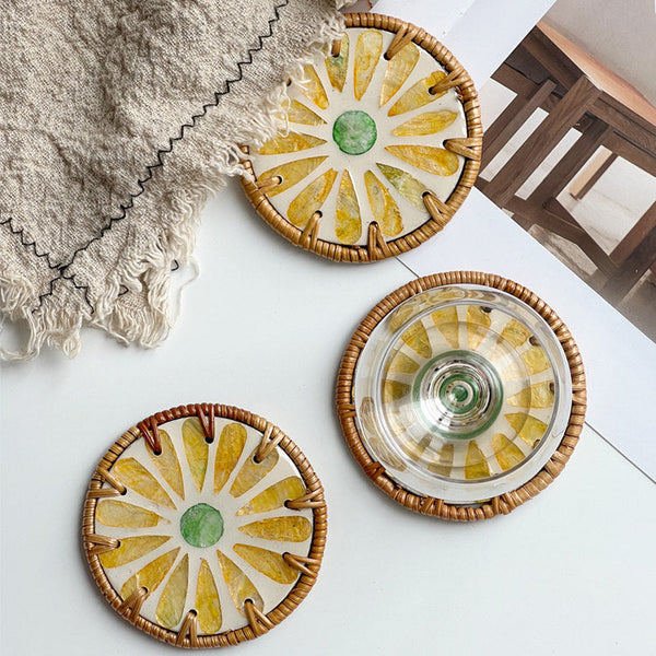 5pcs Handmade Rattan Shell Coasters Boho Table Decor