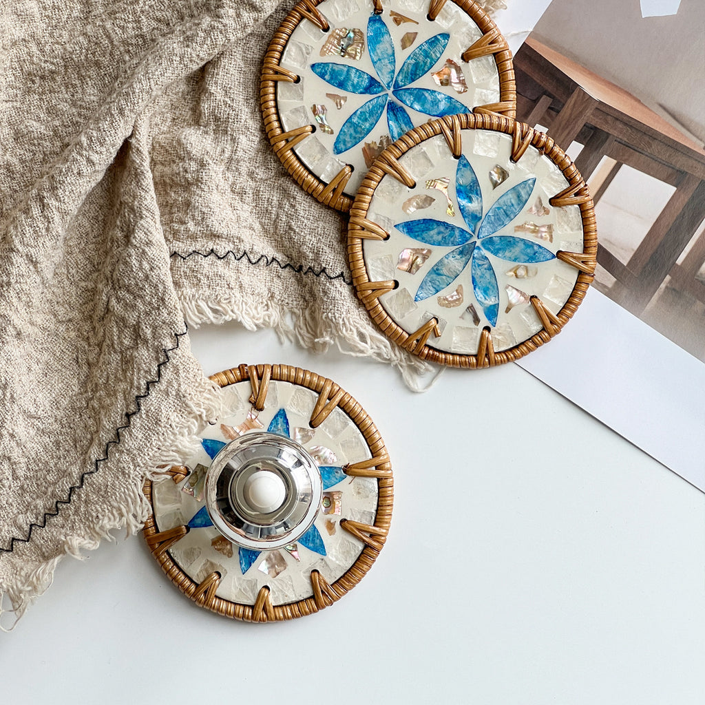 5pcs Handmade Rattan Shell Coasters Boho Table Decor