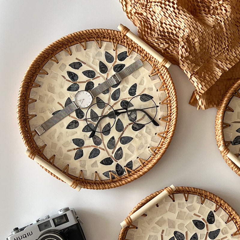 3 PCS Rattan Serving Tray with Handles Woven Wicker Decorative Tray Main image
