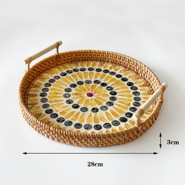 3 PCS Rattan Serving Tray with Handles Woven Wicker Decorative Tray