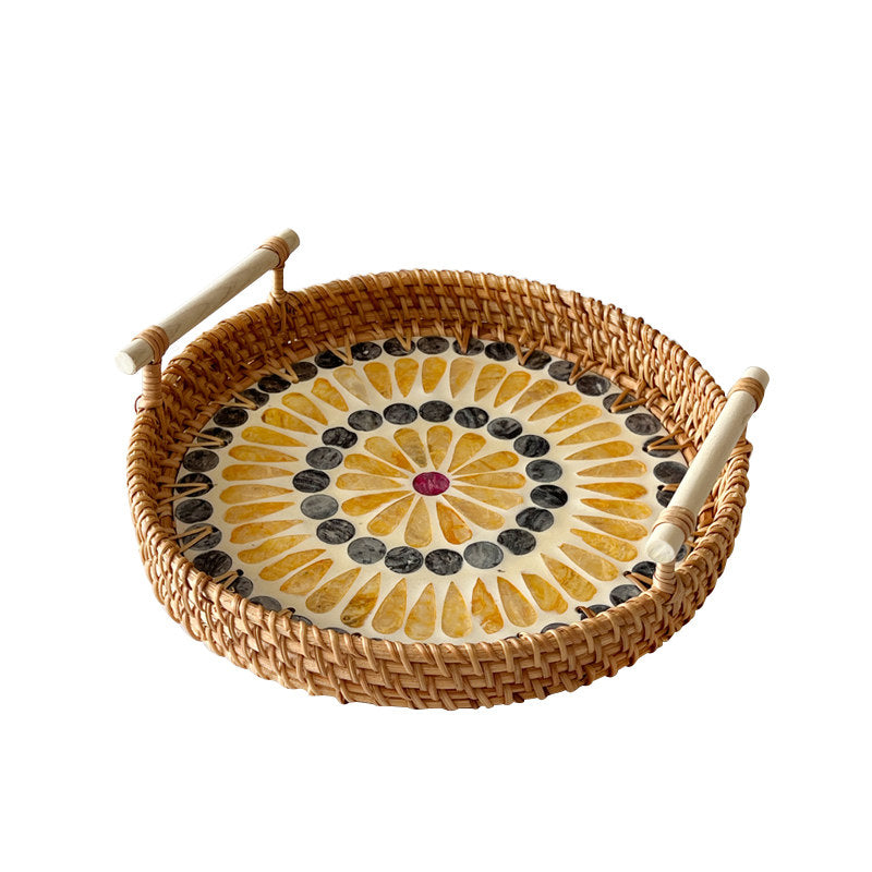 3 PCS Rattan Serving Tray with Handles Woven Wicker Decorative Tray