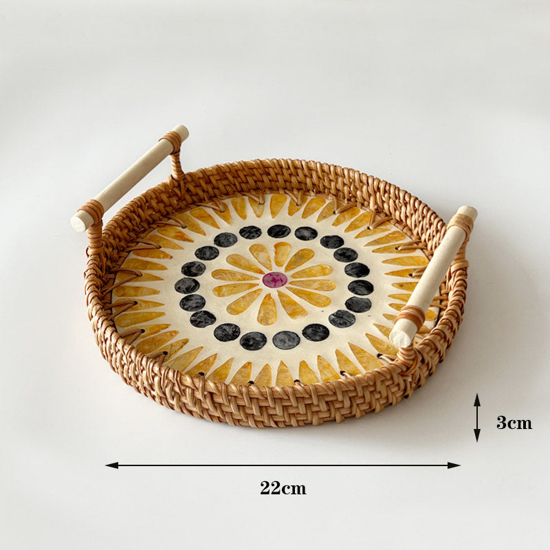 3 PCS Rattan Serving Tray with Handles Woven Wicker Decorative Tray