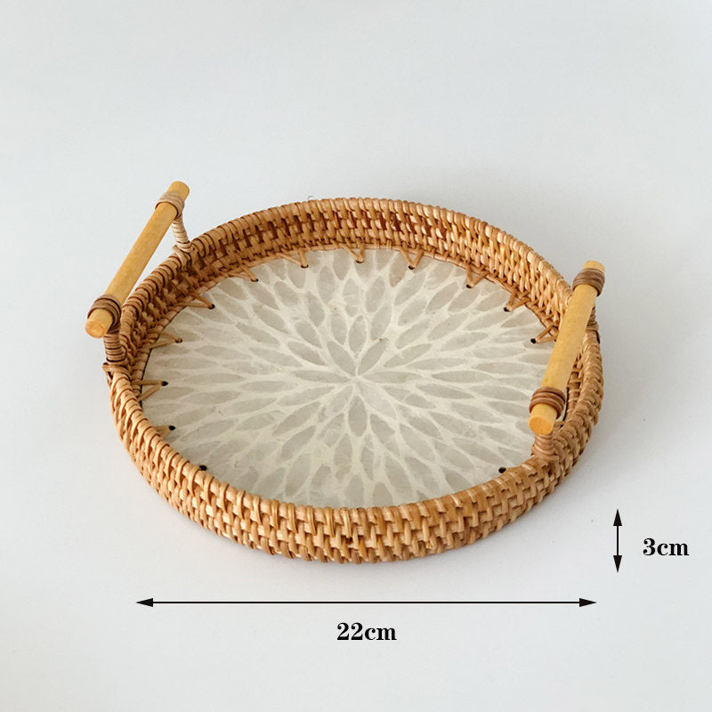 3 PCS Rattan Serving Tray with Handles Woven Wicker Decorative Tray