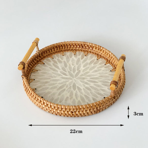 3 PCS Rattan Serving Tray with Handles Woven Wicker Decorative Tray