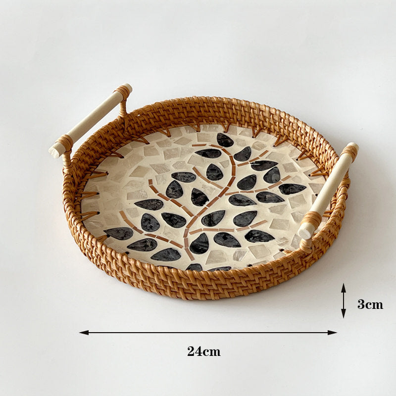 3 PCS Rattan Serving Tray with Handles Woven Wicker Decorative Tray