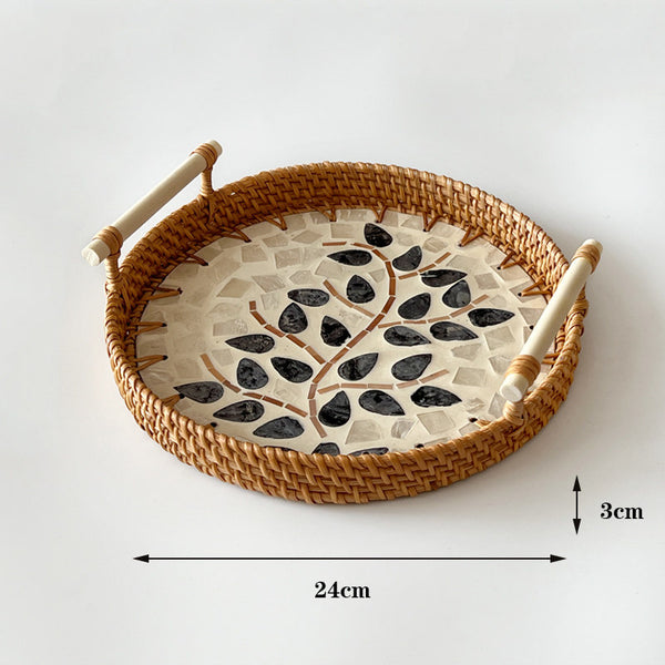 3 PCS Rattan Serving Tray with Handles Woven Wicker Decorative Tray