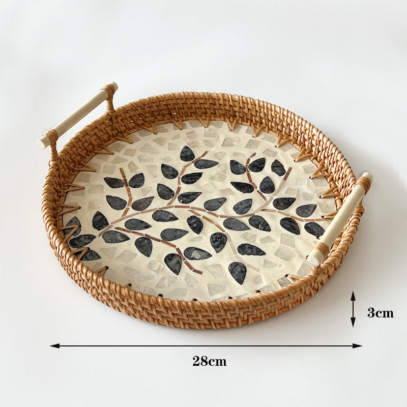 3 PCS Rattan Serving Tray with Handles Woven Wicker Decorative Tray