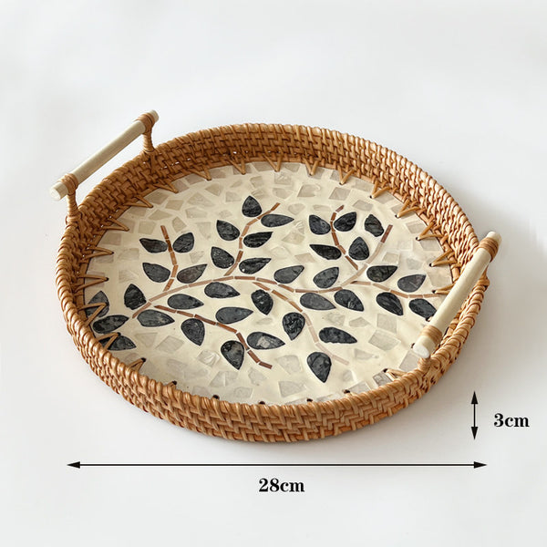 3 PCS Rattan Serving Tray with Handles Woven Wicker Decorative Tray